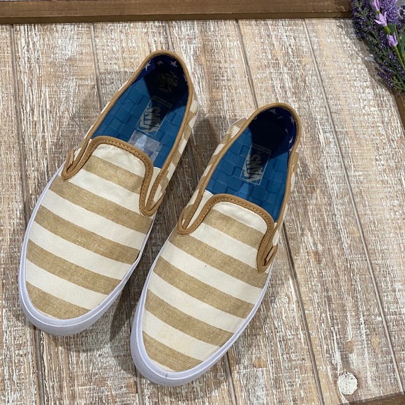 vans striped slip ons